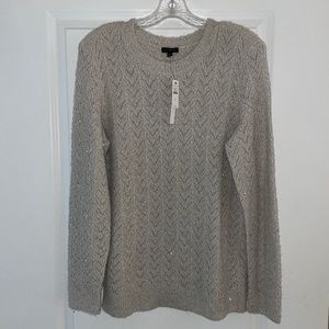 Grey Cream Sequin Cable Knit Sweater Talbots - NWT
